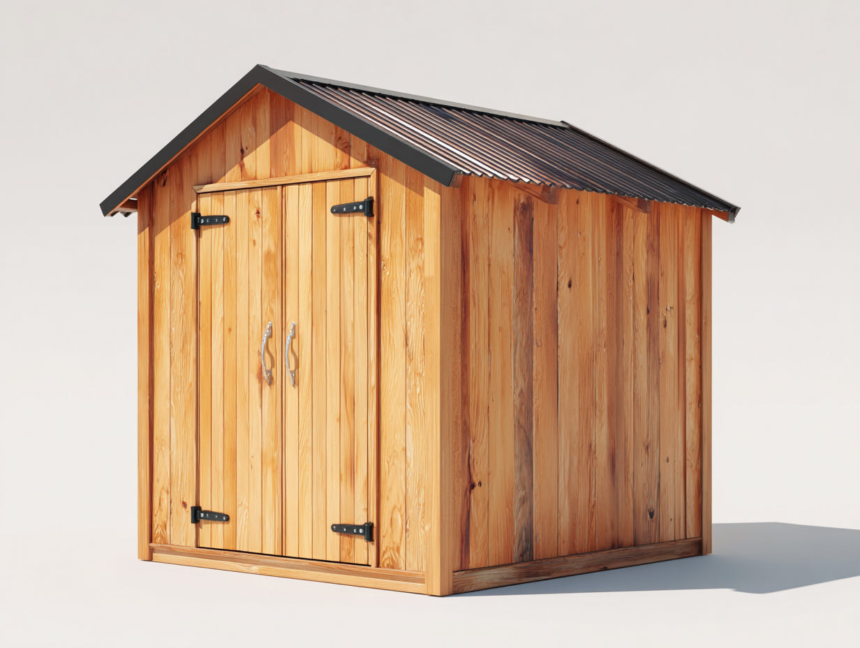 Caseta de jardín de madera con 2 puertas 220 x 180 x 225 cm - natural y negro - tejado a dos aguas para herramientas y accesorios de exterior