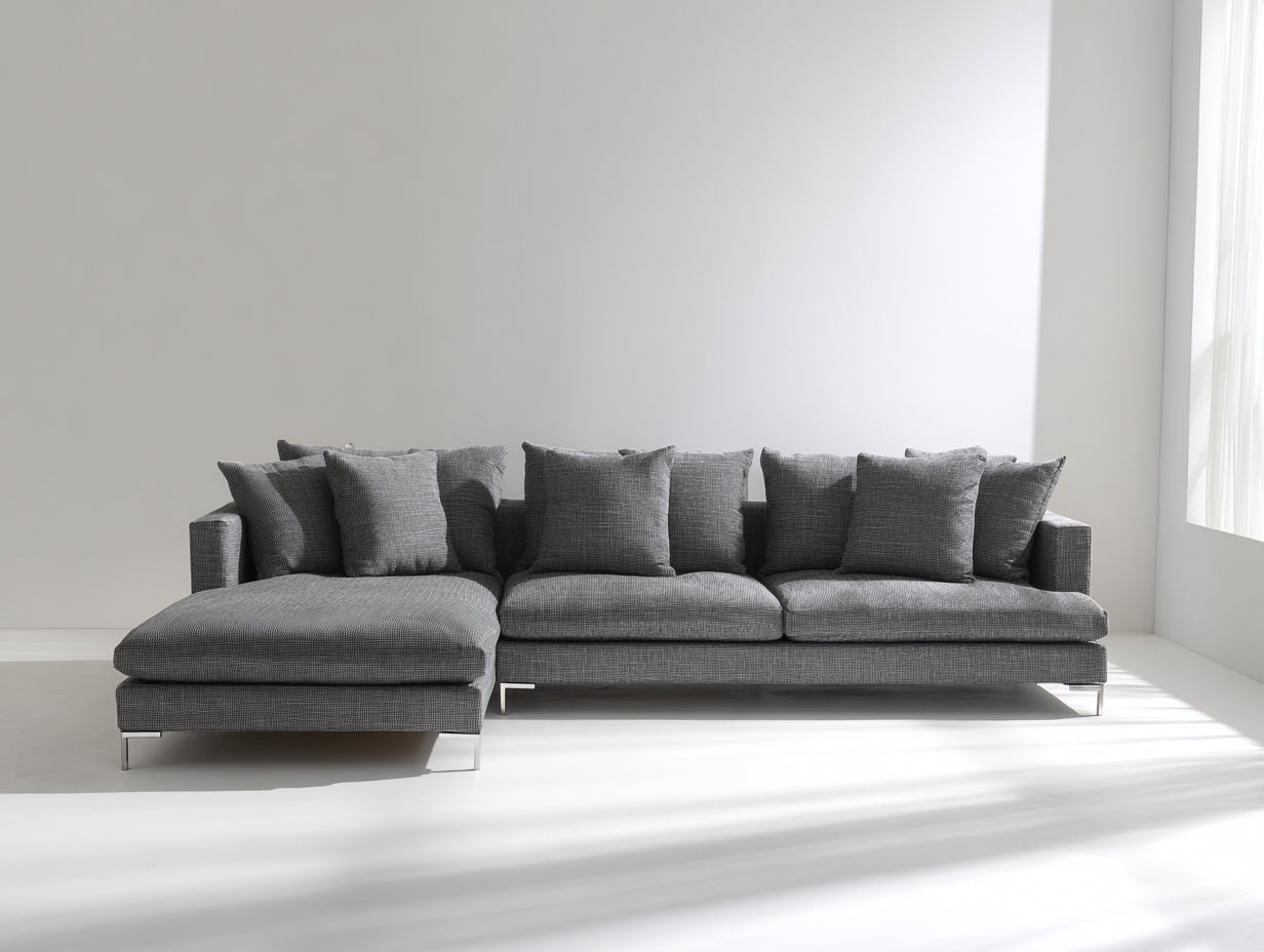 Sofá de esquina tapizado 300 x 180 x 82 cm - gris oscuro y plata - diseño contemporáneo con chaise longue para salón