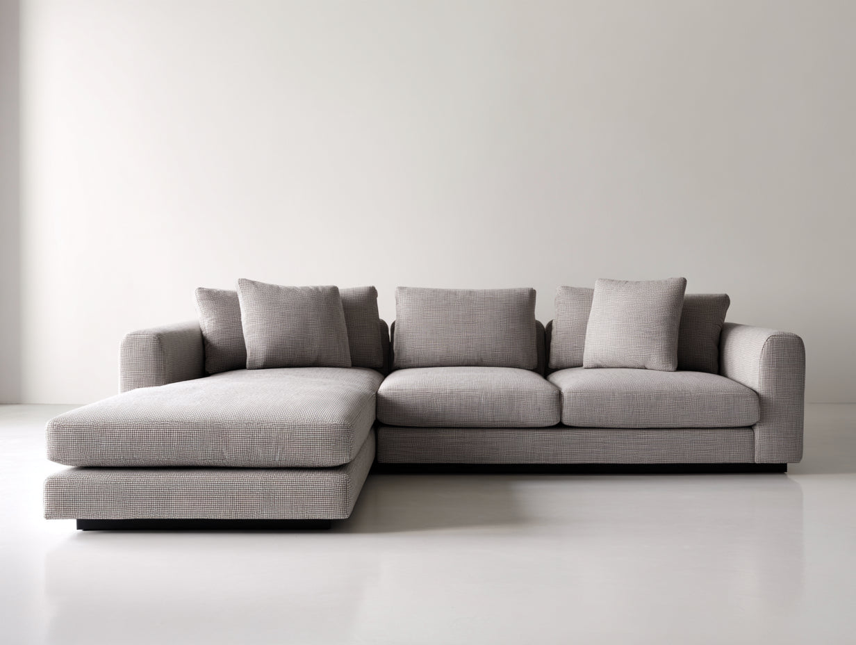 Sofás de esquina tapizados 300 x 180 x 82 cm - gris claro - 4 plazas con módulo alargado