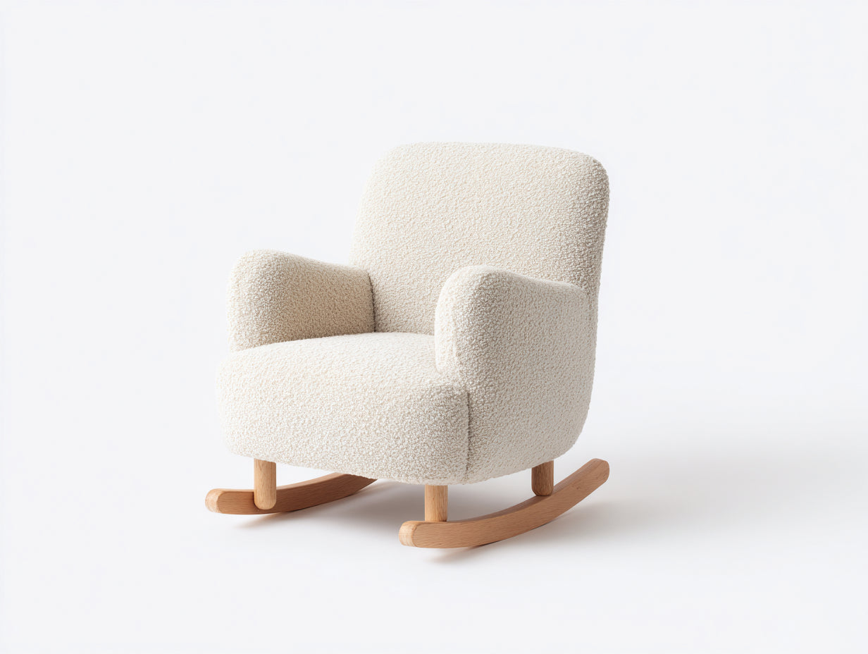 Mecedoras tapizadas 78 x 85 x 92 cm - crema y natural - tejido de borreguillo con patines de madera