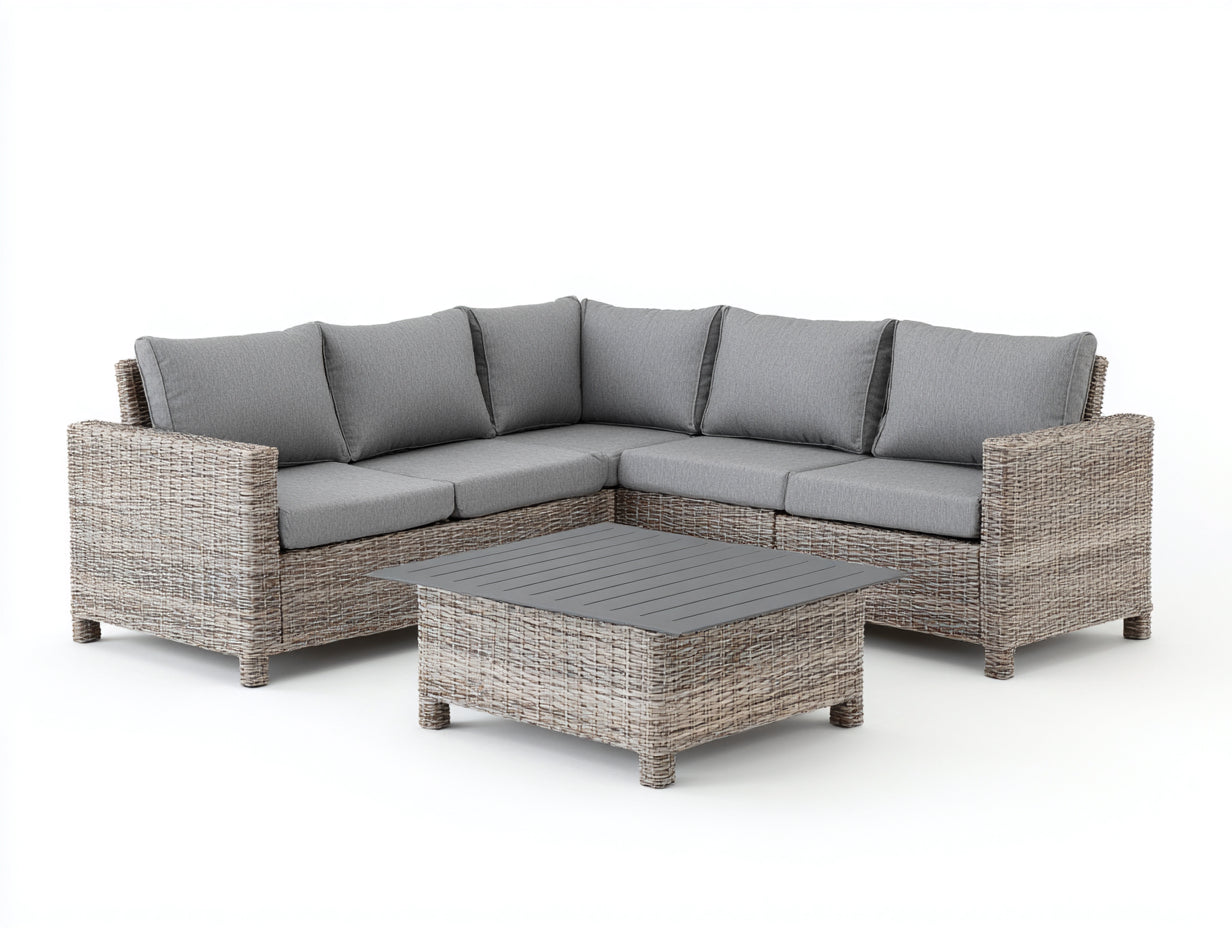 Sofás de exterior de ratán 250 x 250 x 75 cm - gris y beige - esquinero de 4 plazas con mesa
