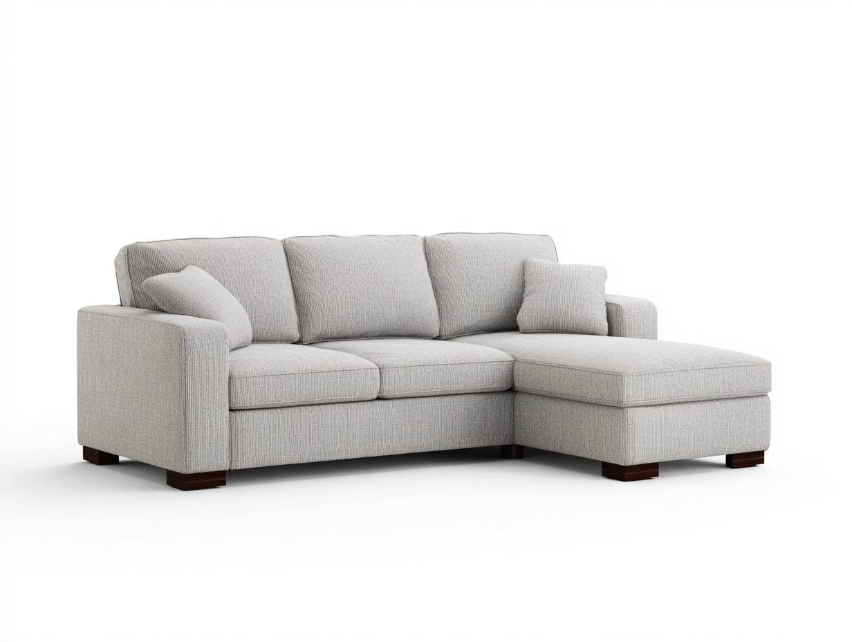 Sofás de esquina de tela 245 x 160 x 88 cm - Gris claro - Diseño moderno con chaise integrada