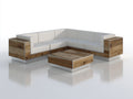 Sofás de exterior de madera y metal 240 x 240 x 75 cm - marrón natural y blanco - conjunto esquinero con mesa baja para terraza
