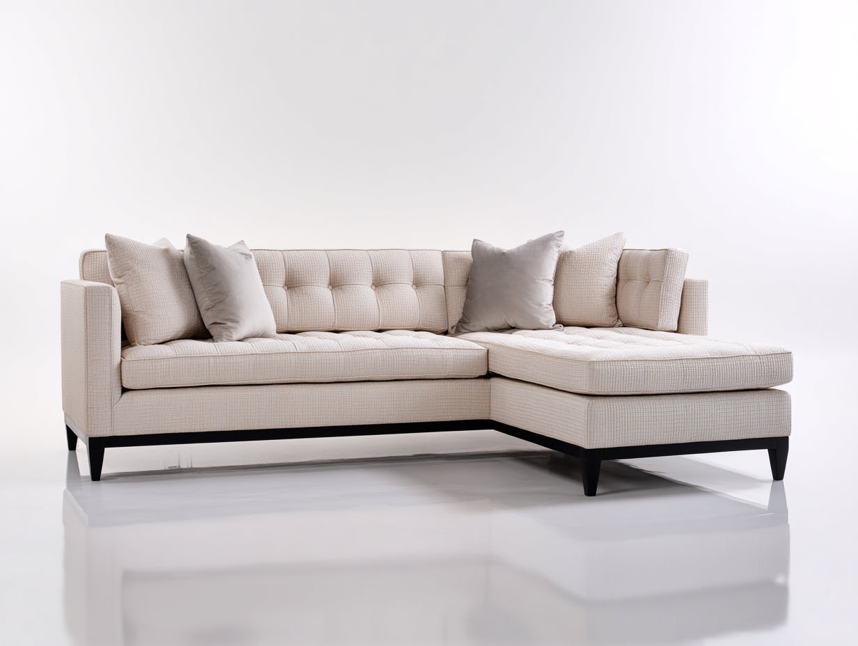Sofás de esquina de tela 275 x 170 x 84 cm - Beige claro - Diseño moderno con respaldo capitoné