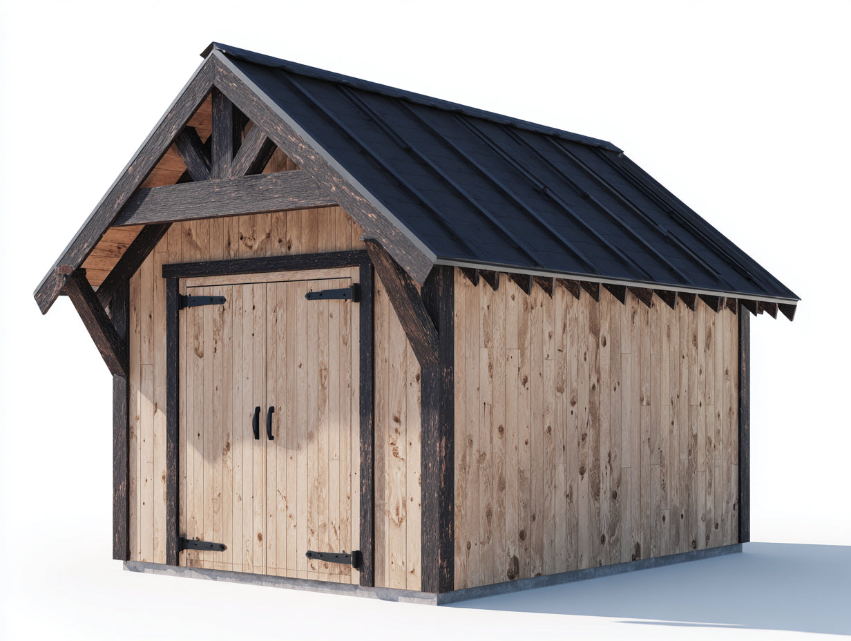 Caseta de jardín de madera con 2 puertas 240 x 180 x 230 cm - natural y negro - tejado a dos aguas para herramientas y accesorios