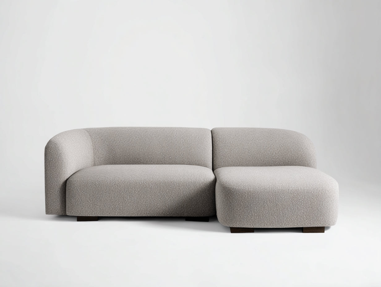 Sofás de esquina de tejido texturizado 240 x 150 x 78 cm - Gris claro - Para salón moderno con diseño curvo