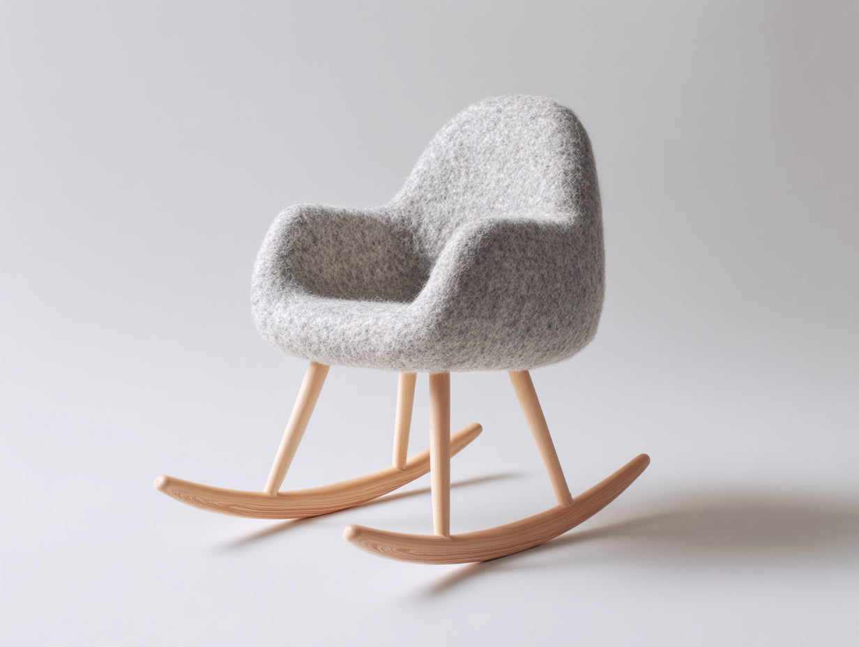 Mecedoras tapizadas 70 x 82 x 88 cm - gris y natural - asiento envolvente con patines de madera