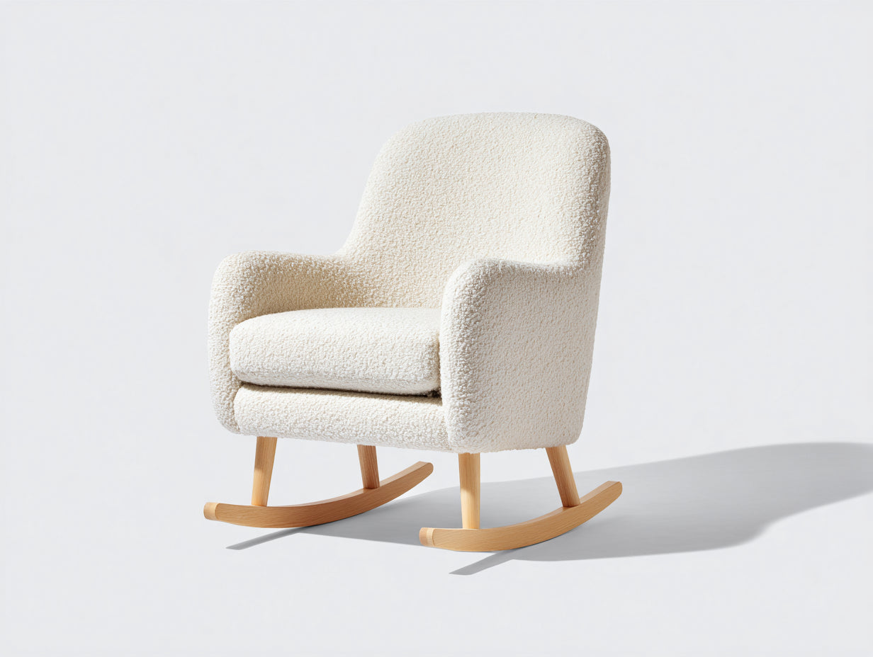 Mecedoras tapizadas 82 x 78 x 100 cm - Blanco roto y natural - Base curva de madera