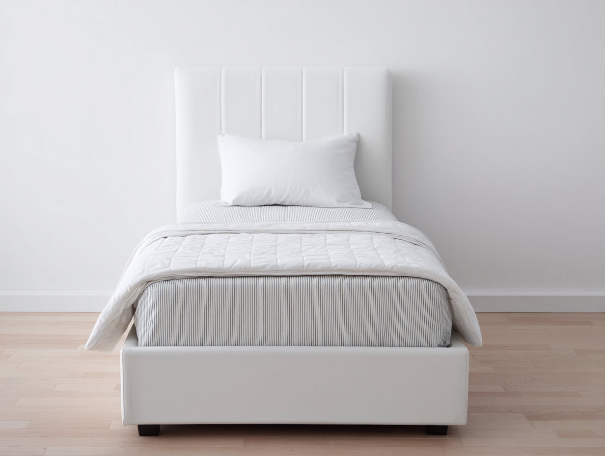 Camas individuales tapizadas 205 x 100 x 120 cm - blanco y negro - cabecero alto acanalado de estilo moderno para dormitorio