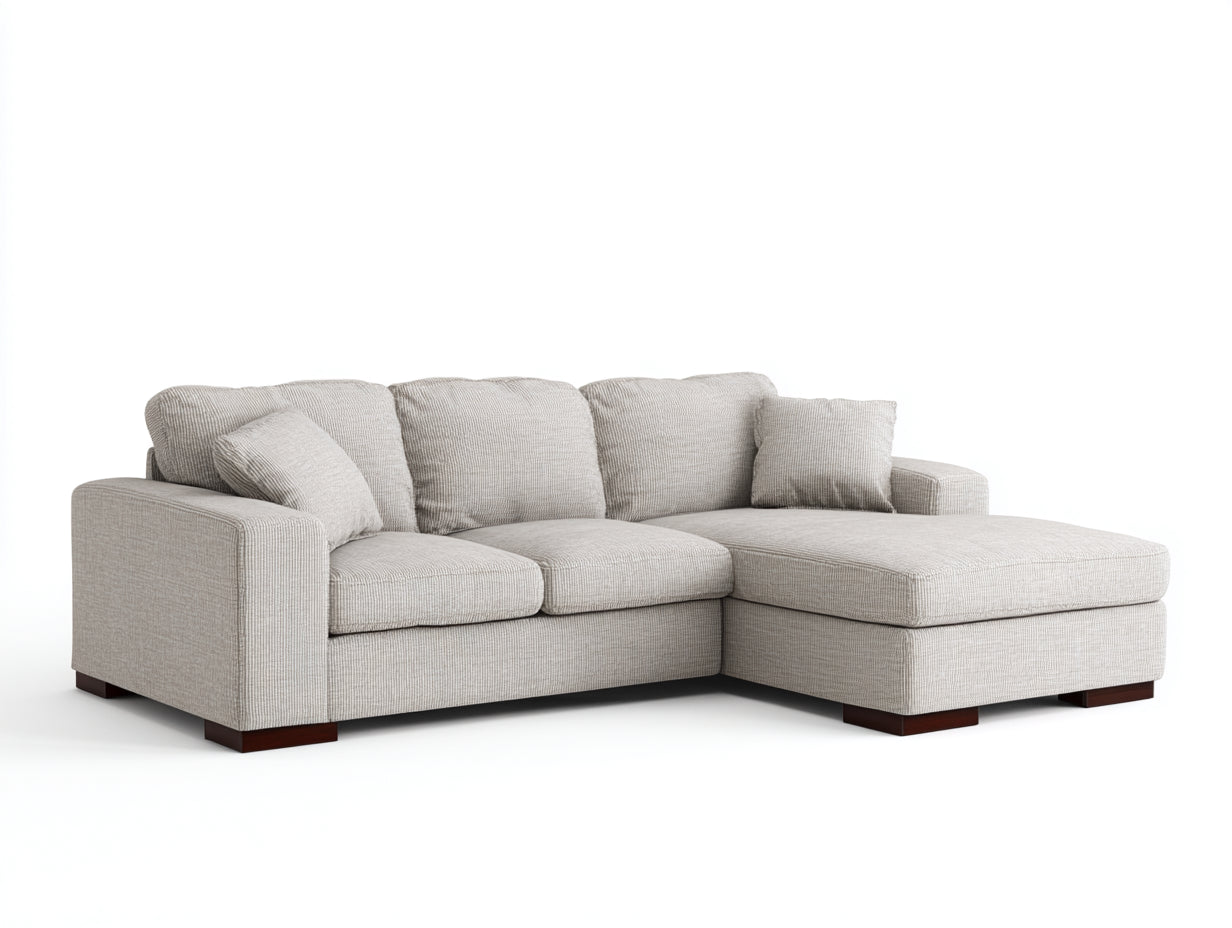 Sofás de esquina de tejido texturizado 255 x 160 x 88 cm - Gris beige - Para salón moderno con zona de descanso