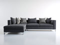 Sofás de esquina tapizados 295 x 170 x 82 cm - gris antracita y plata - con módulo de descanso alargado y patas metálicas para salón