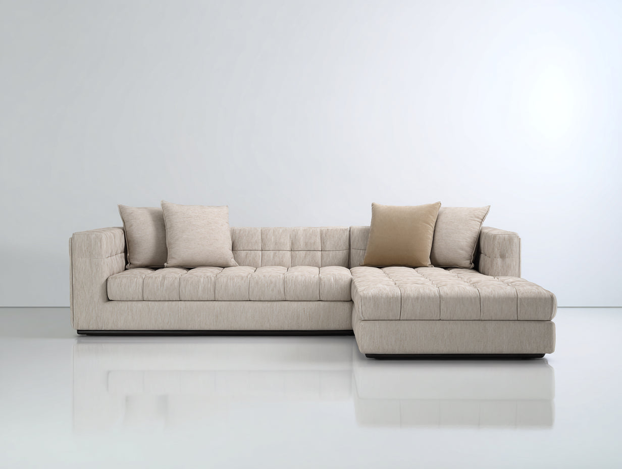 Sofás de esquina de tejido texturizado 290 x 175 x 75 cm - Beige - Para salón moderno con asiento acolchado