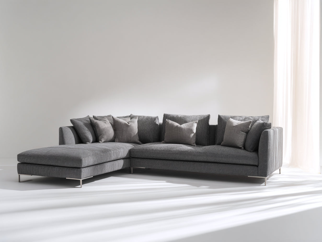Sofás de esquina tapizados 305 x 185 x 80 cm - gris oscuro - 4 plazas con módulo alargado