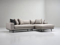 Sofás de esquina tapizados 285 x 175 x 80 cm - beige claro y negro - con módulo de descanso alargado y patas metálicas para salón