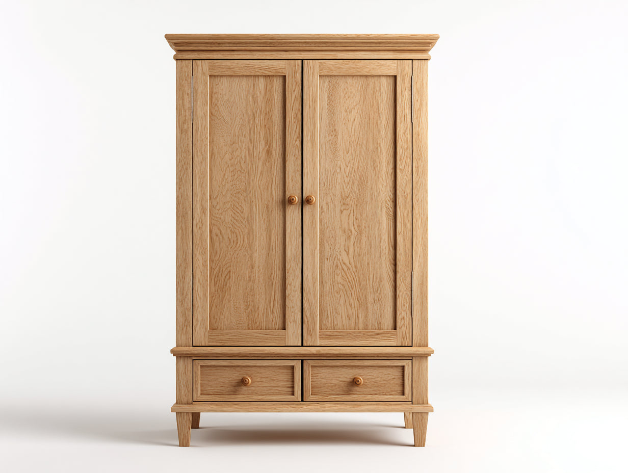 Armarios de madera 110 x 55 x 190 cm - roble claro - dos puertas y dos cajones de estilo clásico para dormitorio