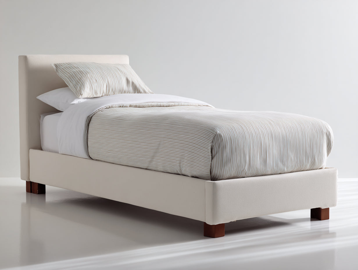Camas individuales tapizadas 200 x 100 x 105 cm - crema - cabecero acolchado y patas de madera
