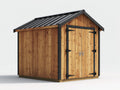 Casetas de jardín de madera y metal 220 x 180 x 230 cm - marrón natural negro y plata - doble puerta y tejado a dos aguas