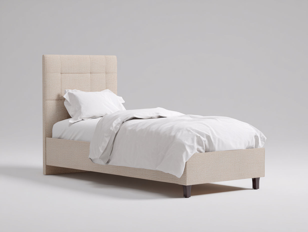 Camas individuales tapizadas 210 x 105 x 135 cm - Beige - Cabecero alto acolchado