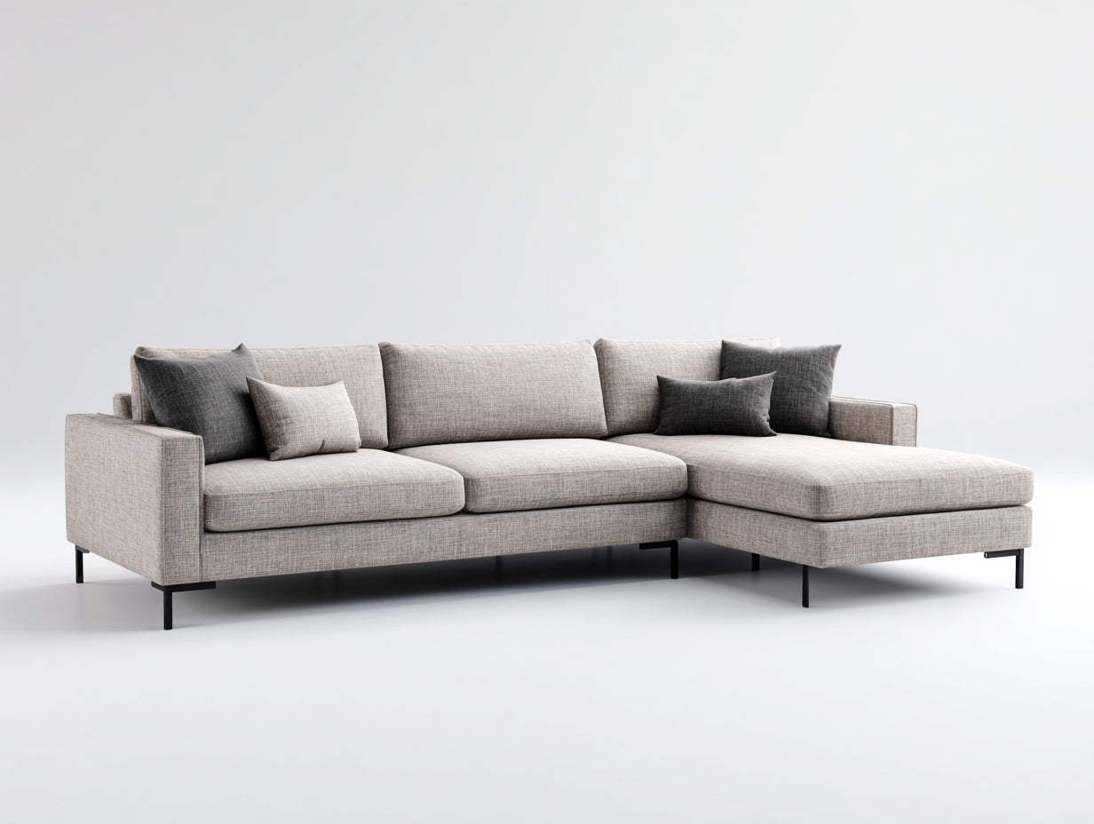 Sofás de esquina tapizado en tejido texturizado 286x190x84 cm - beige claro - diseño moderno con asiento prolongado para salón
