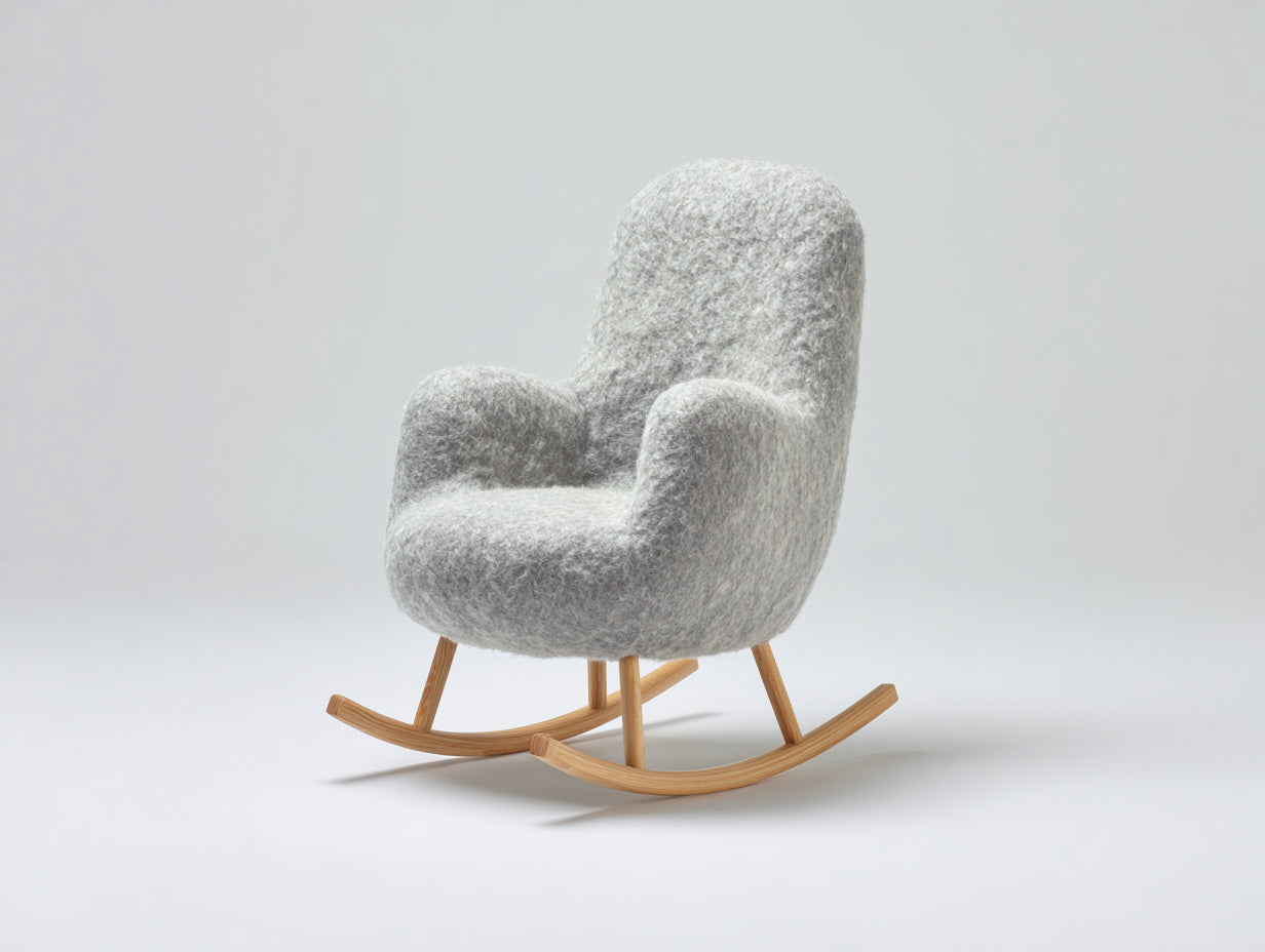 Mecedoras tapizadas 82 x 78 x 105 cm - Gris claro y natural - Base curva de madera