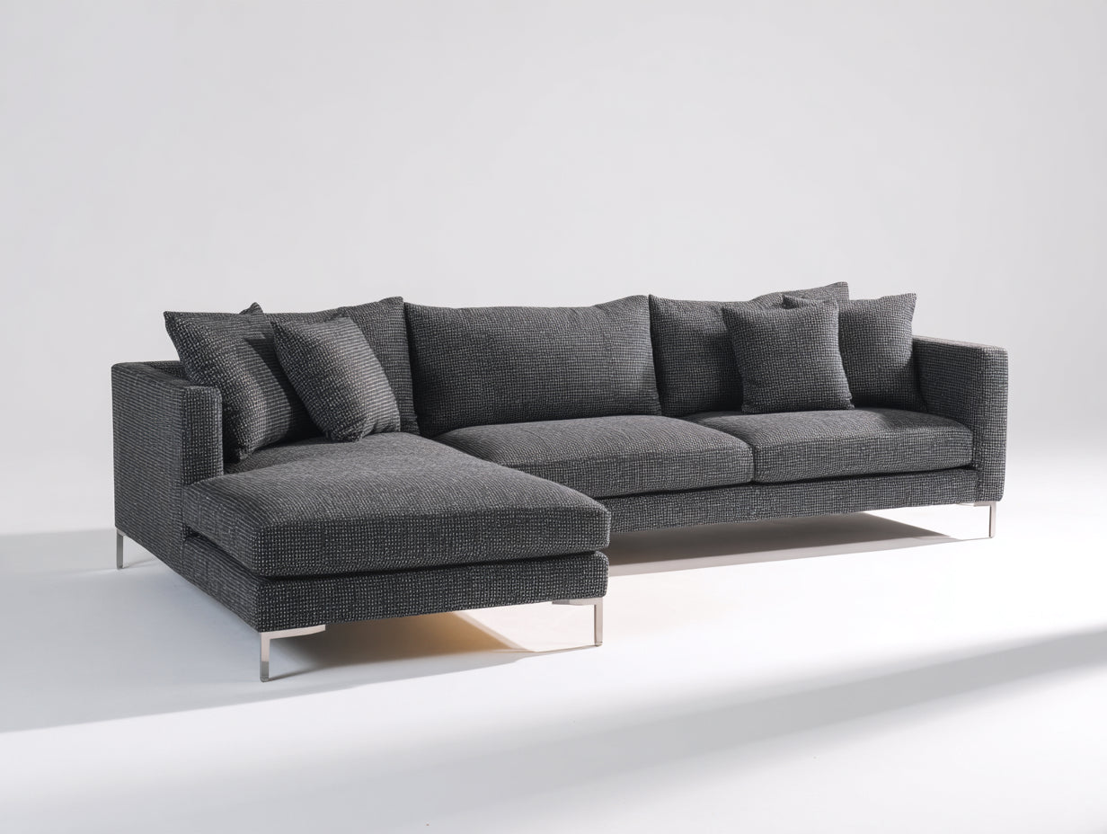 Sofás de esquina tapizado en tejido texturizado 295x170x82 cm - gris antracita - diseño moderno con asiento prolongado para salón