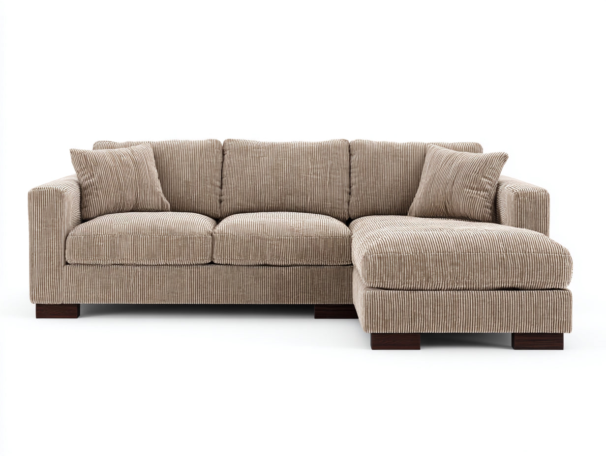 Sofás de esquina tapizados en pana 280 x 170 x 88 cm - Beige - Diseño moderno con módulo extendido