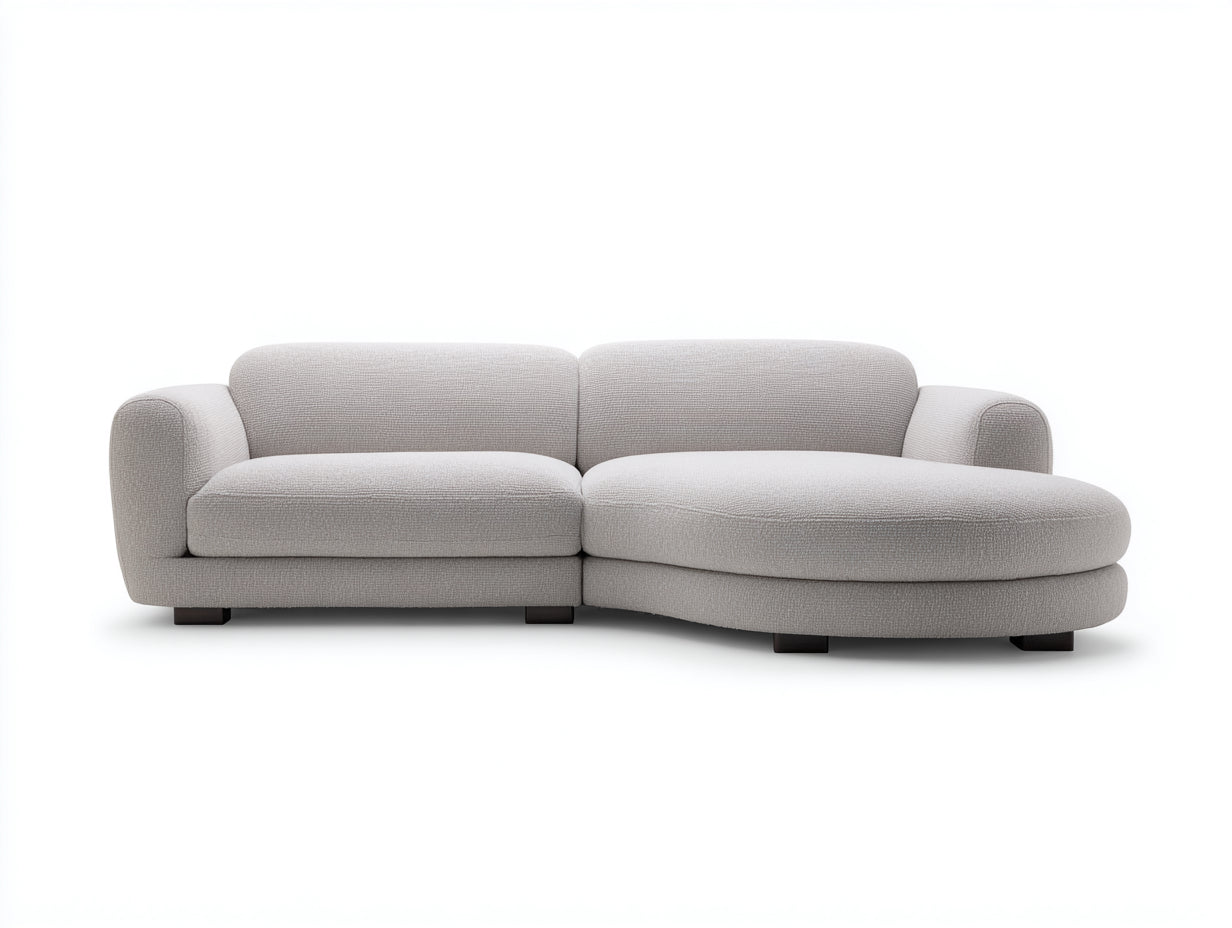 Sofás de esquina de tela texturizada 270 x 170 x 78 cm - Gris claro - Diseño curvo con chaise integrada