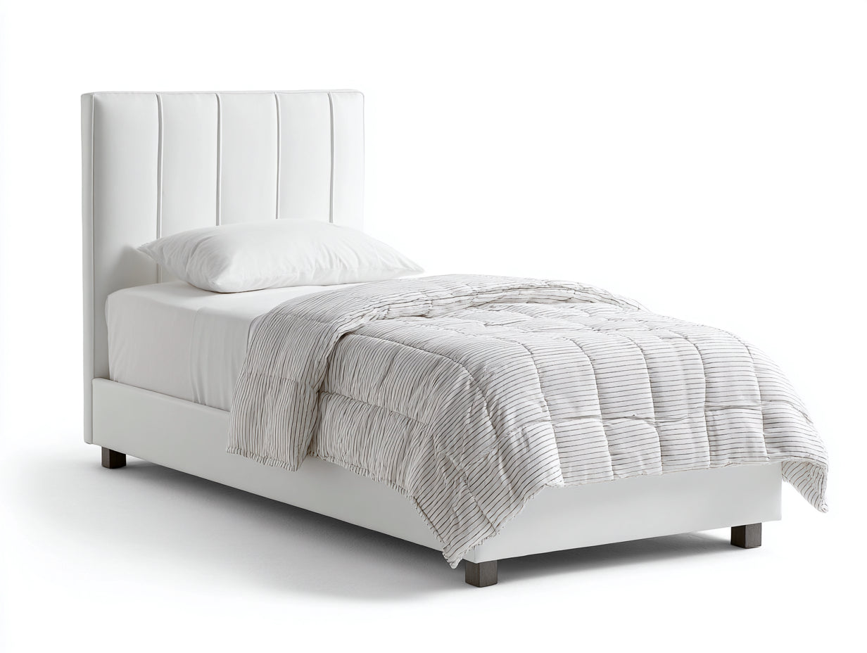 Camas individuales tapizadas 210 x 105 x 120 cm - Blanco - Cabecero alto con costuras verticales